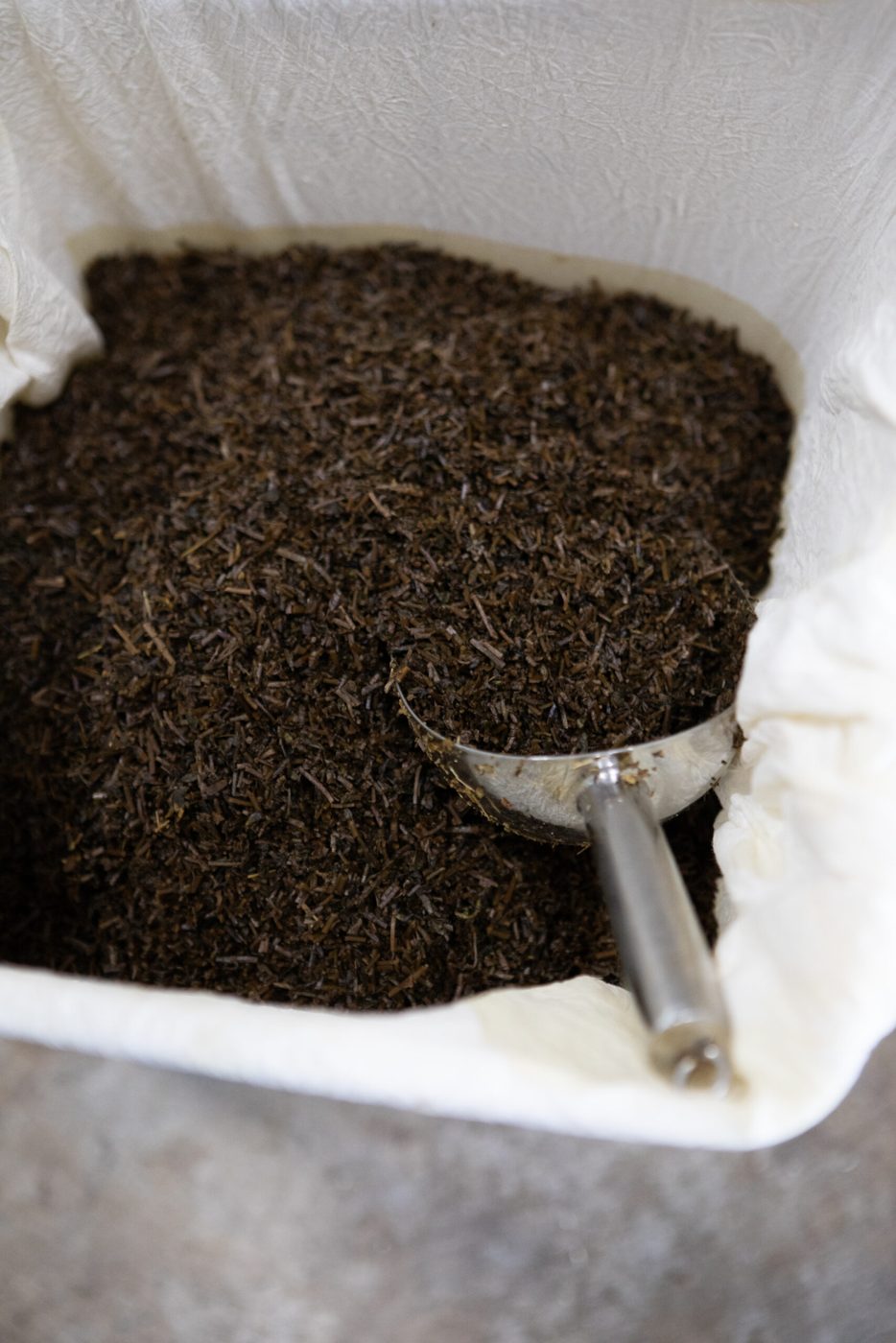 Ground dried mushroom with a scoop